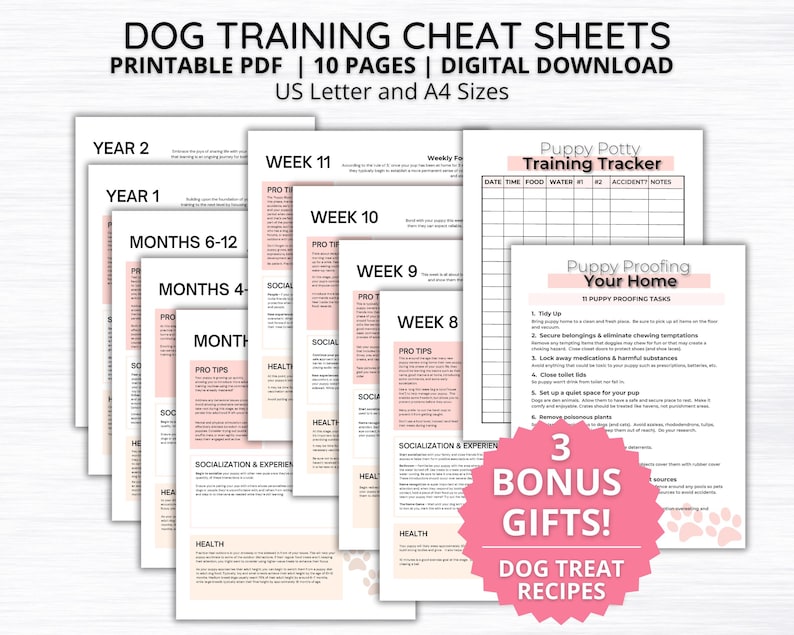 Dog Training Cheat Sheets, Best Selling Dog Training Handbook,Puppy Training for new Puppy & Dog owners,Dog training potty log,Printable PDF image 1