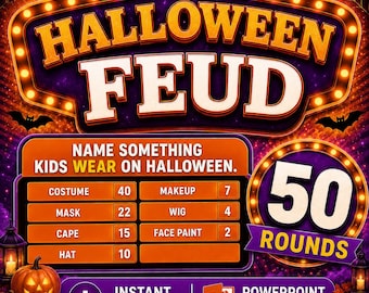 Halloween Friendly Feud Game, Halloween Activity for Kids, Teens, Adults & Seniors, Family Halloween Trivia PowerPoint Games,Fall Party Game
