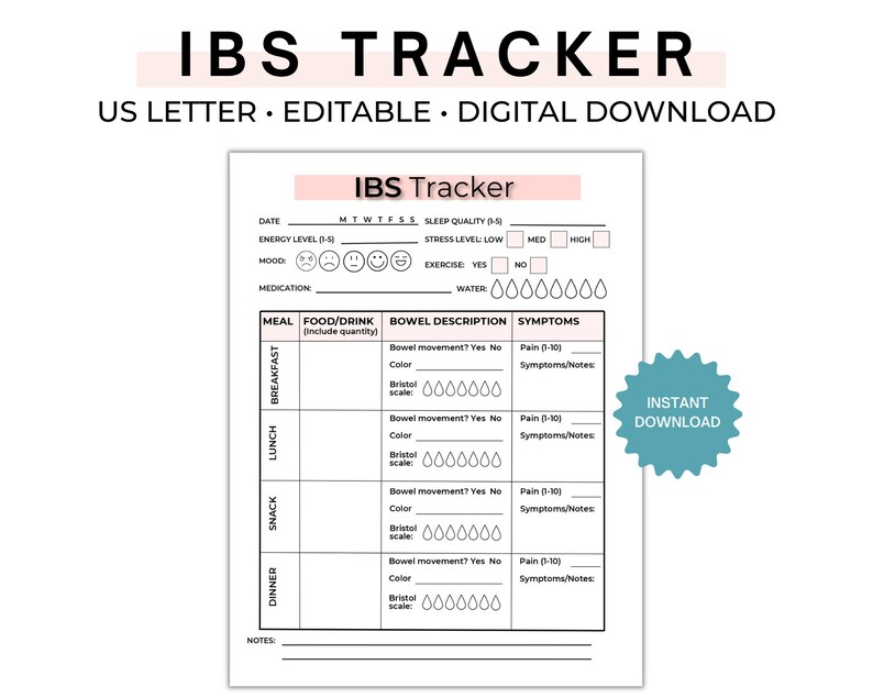 IBS Tracker, Printable Food and Symptom Tracker, Editable PDF H001 Etsy