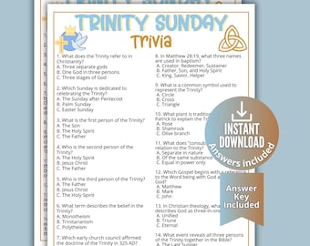 Trinity Sunday Trivia Game for Kids,Sunday School Bible Games,New Testament Activity,Church Fundraiser Game,Christian Trinity Lesson BB1