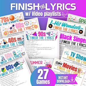 Finish the Lyrics Trivia Game Bundle,90s 80s 70s 60s 50s 40s Music Games for Kids Teens Adults &Seniors,Memory for Seniors,Song Trivia Party