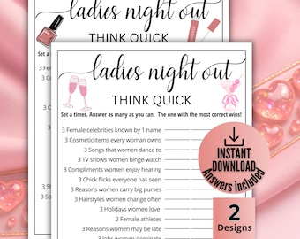 Ladies Night Out Game, Think Quick Icebreaker, Girls Night In Game, Girls Night In Printable Game for Adults,Baby Shower Activity Birthday