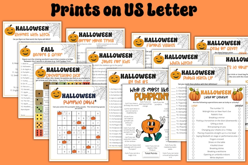Halloween Games, Halloween Party Game Bundle, Classroom Halloween Activity, 60 Fun Printable Halloween Games for Adults, Teens and Kids image 6