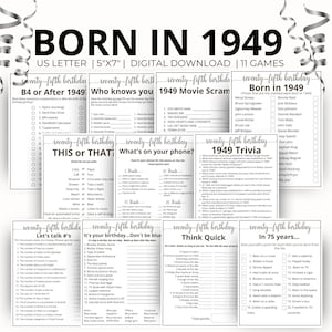 75th Birthday Party Games, Born in 1949 Game, 1949 Birthday Games, 75th Birthday Games,75th Birthday Gift Ideas image 1