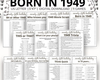 75th Birthday Party Games, Born in 1949 Game, 1949 Birthday Games, 75th Birthday Games,75th Birthday Gift Ideas