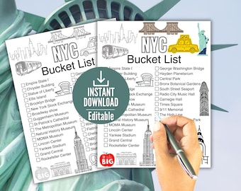 New York City Bucket List Printable - Editable PDF, NYC. Travel To Do List, Travel Planner Checklist, Fun Autumn Activities