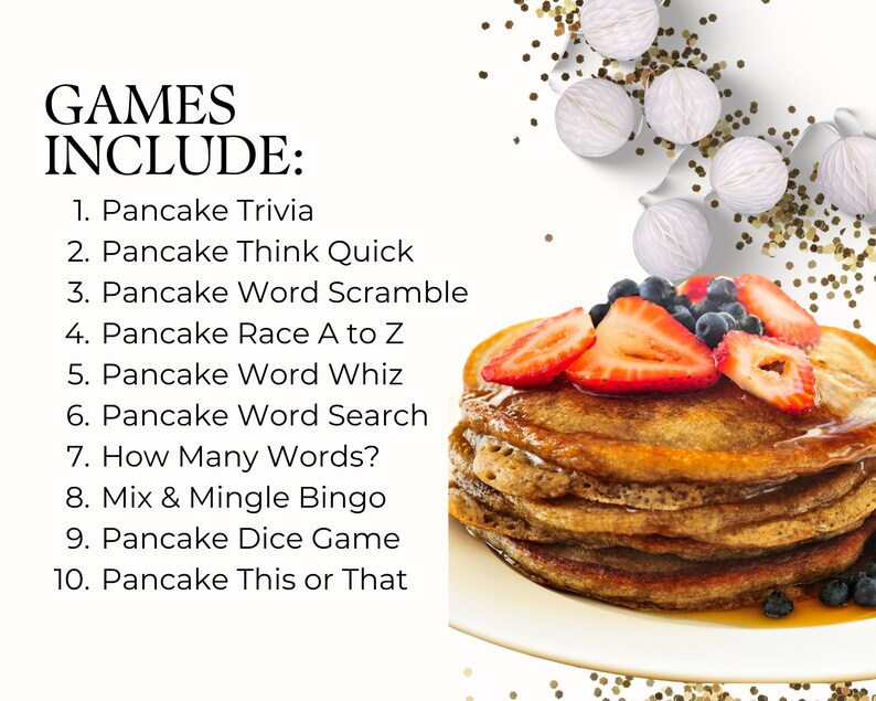 Pancake Party Games Bundle, Pancakes and Pajamas, Pancake Day Games