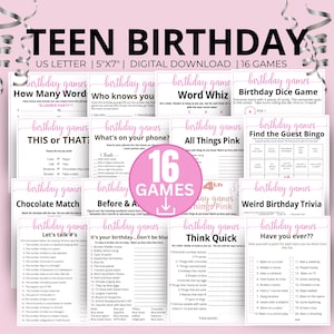 Teen Birthday Games.Girl Birthday Party Games for Her Sweet 16,Birthday Party Games Teenager Birthday Activities, printable game bundle gift