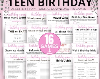 Teen Birthday Games.Girl Birthday Party Games for Her Sweet 16,Birthday Party Games Teenager Birthday Activities, printable game bundle gift