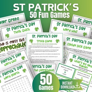St Patrick's Day Game Bundle, St Patricks Day Trivia Party Games, Adult Irish Trivia Games, Teen St Paddy's Day, The Color Green Games