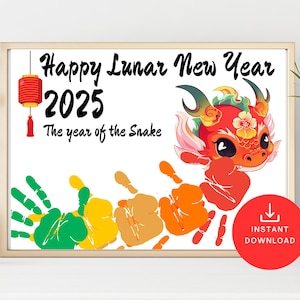 Impronta della mano per il capodanno lunare, arte dell'impronta della mano per il capodanno cinese, anno del serpente, ricordo dell'impronta della mano, felice capodanno lunare 2025