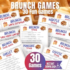 Zestaw gier na imprezę brunchową, naleśniki i piżamy, gry śniadaniowe na urodziny nastolatek, gry na piżamowe przyjęcie, quizy na brunch, brunch dla kobiet