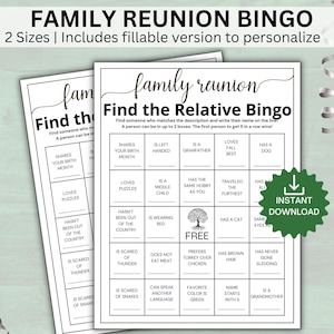 Editable Family Reunion Bingo Game, Find the Relative Bingo Game, Best Selling Reunion Party Games, Reunion Icebreaker Games, Fillable PDF.