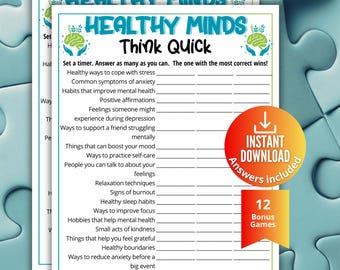 Mental Health Quick Game,Healthy Mind Trivia for teens & adults,Wellness Therapy Quiz,Mental Health Awareness Class,Fast Thinking Icebreaker