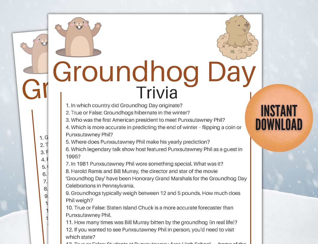 Groundhog Day Trivia Printable Groundhog Day Game for Kids