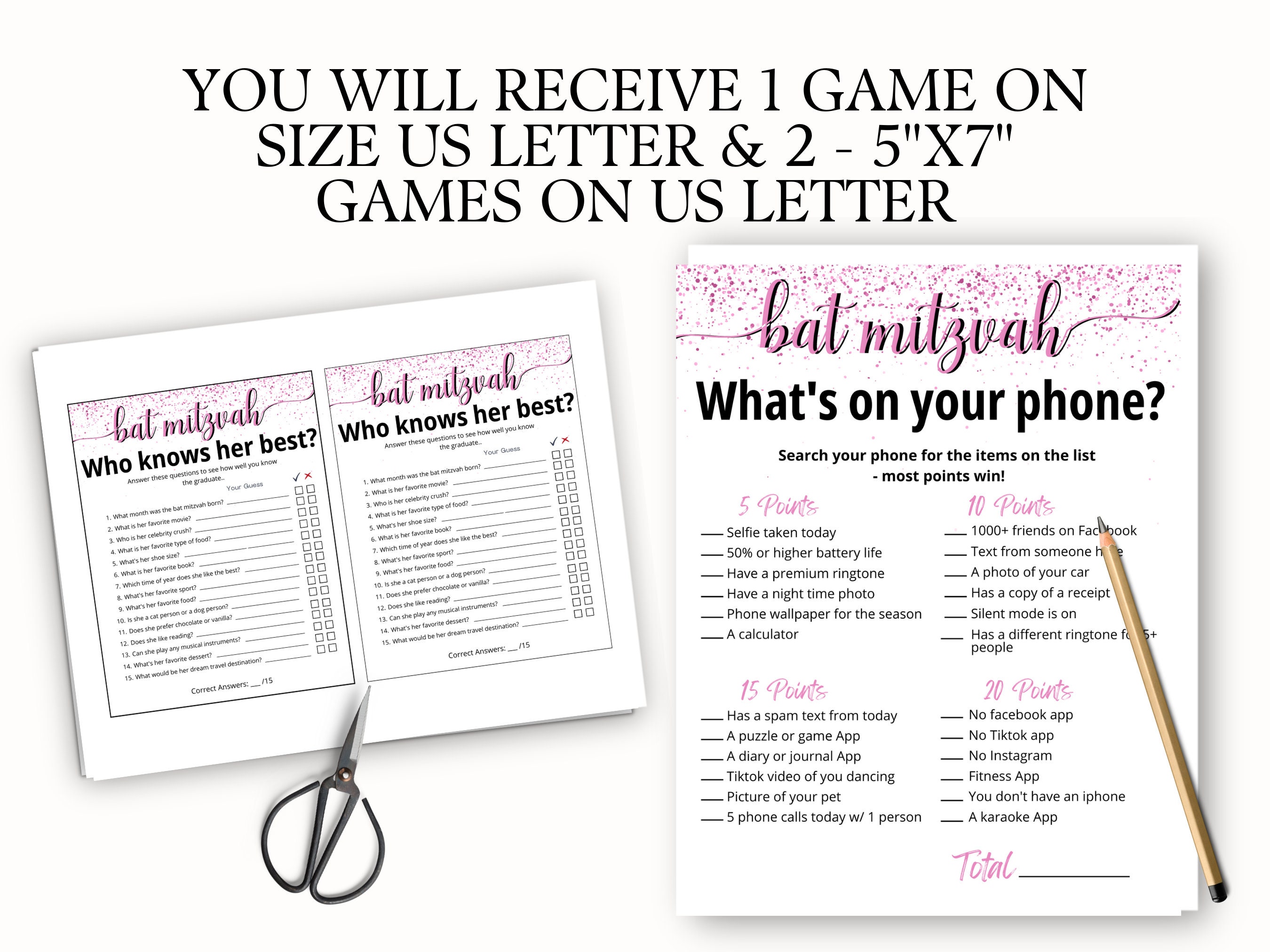 Bat Mitzvah Games 6 Game Bundle Bat Mitzvah Favors Birthday Etsy