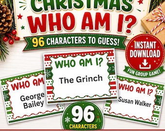 Christmas Who am I, Name That Christmas Character, Xmas Movie Trivia Game For Kids Teens & Adults, Christmas Group Fun, Funny Game for Kids
