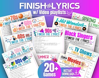 Finish the Lyrics Trivia Game Bundle,90s 80s 70s 60s 50s 40s Music Games for Kids Teens Adults &Seniors,Memory for Seniors,Song Trivia Party