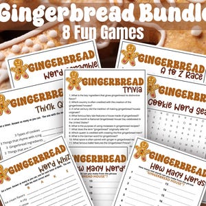 Gingerbread Game Bundle,8 Games,Christmas Games,Friendsmas Printable, Cookie Holiday Party Game, Gingerbread Trivia,Matchup Game,Cookie Swap