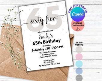 65th Birthday Invitations, Editable 65th BDay Party Invite, Born in 1961 Evites, Birthday Invites for Her or Him,DIY Customizable Invitation