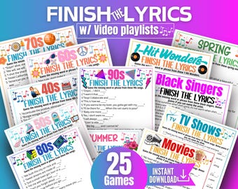 Finish the Lyrics Trivia Game Bundle,90s 80s 70s 60s 50s 40s Music Games for Kids Teens Adults &Seniors,Memory for Seniors,Song Trivia Party