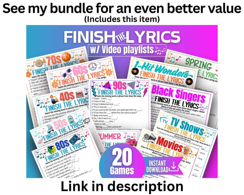 70s Finish the Lyrics Trivia Game, Printable Seventies Music Game for Kids Teens Adults,1970s Activity, Ideas for Seniors,1970s Trivia Party image 10