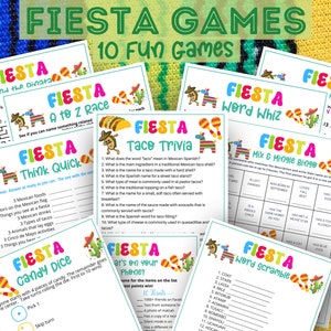 Fiesta Trivia Game Bundle, 10 Mexican Taco Fiesta Games, Quinceañera Fiesta Party Celebration, Classroom Activity Mexican Trivia