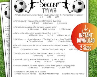 Soccer Trivia Game, Sports Team Trivia, Summer and Fall Sports, Family Game Night, Soccer Themed Birthday Party, Kids Party Activity