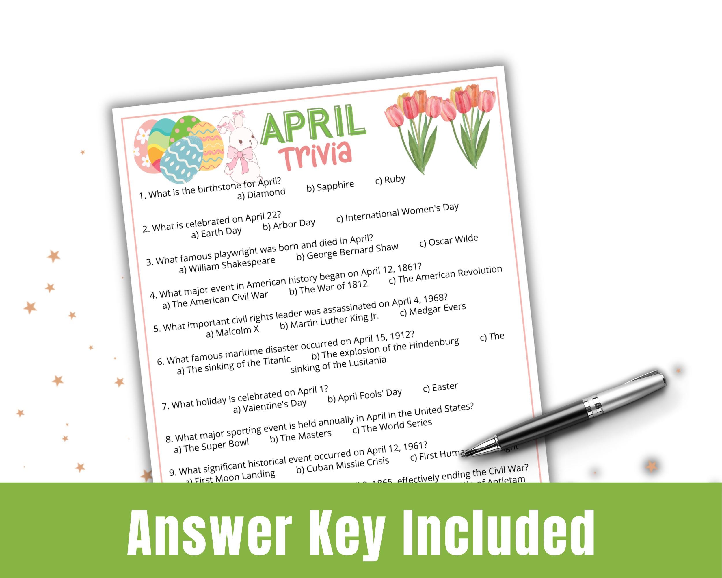 April Trivia Game, Spring Season Game, Holiday Party Game, Monthly ...
