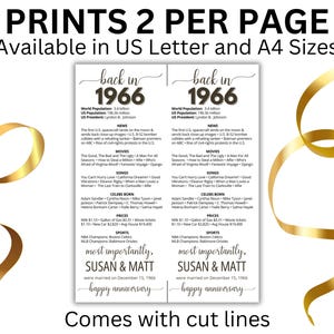 60th Anniversary Place Cards, Editable 60th Married in 1966 Party Decorations, 1966 Table Cards, Anniversary Gift, Back in 1966 News image 3