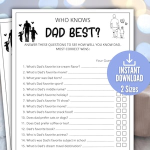 Who Knows Dad Best Game, Father&#39;s Day Quiz, Father&#39;s Day Trivia Game, Dad Birthday Games, Game for Kids & Adults, Family Game Night