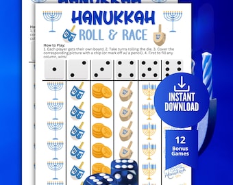 Hanukkah Roll & Race Game,Jewish Holiday Dice Game,Dice Game,Hebrew Baking Game for kids, families. Seniors,December Daycare Game