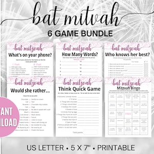 Bat Mitzvah Games, 6 Game Bundle, Bat Mitzvah Favors, Birthday Party Games, Mazel Tov, Jewish Bat Mitzvah Activities, Bat Mitzvah contests