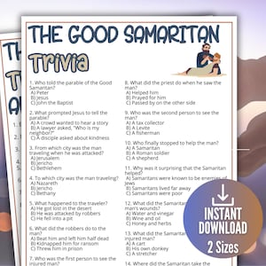 The Good Samaritan Trivia Game for Kids, Sunday School Bible Games,New Testament Activity,Church Fundraiser Game,Homeschool Bible Lesson BB1