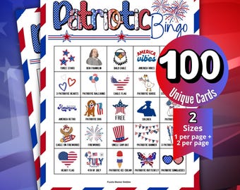 Patriotic Bingo Game, Memorial Day Party, American Bingo Cards,Presidents Day, Veterans Labor Day, Senior Bingo Night,USA Fundraiser Raffle