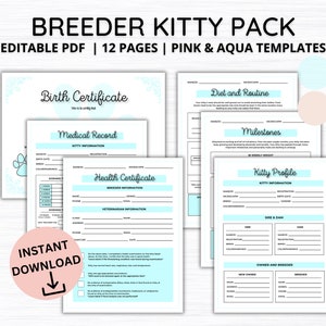 Pacchetto di gatti allevatori, registri di allevatori di gatti, moduli di allevatori di gattini, vaccinazione dei gatti, pacchetto di gattini, PDF stampabile C001