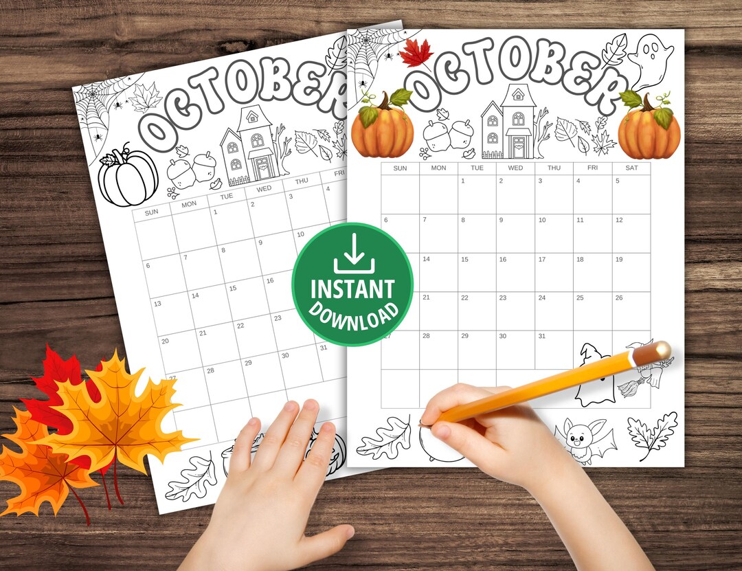 Coloring Calendar for October 2024 Monthly Coloring Calendar for Kids Coloring Calendar for October 2024 Monthly Coloring Calendar for Kids
