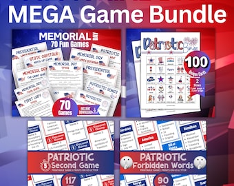 Memorial Day Game Bundle, Mega Memorial Day Trivia, Patriotic Bingo, Patriotic 5 Second Game,Forbidden Words Game, Classroom US History Fun