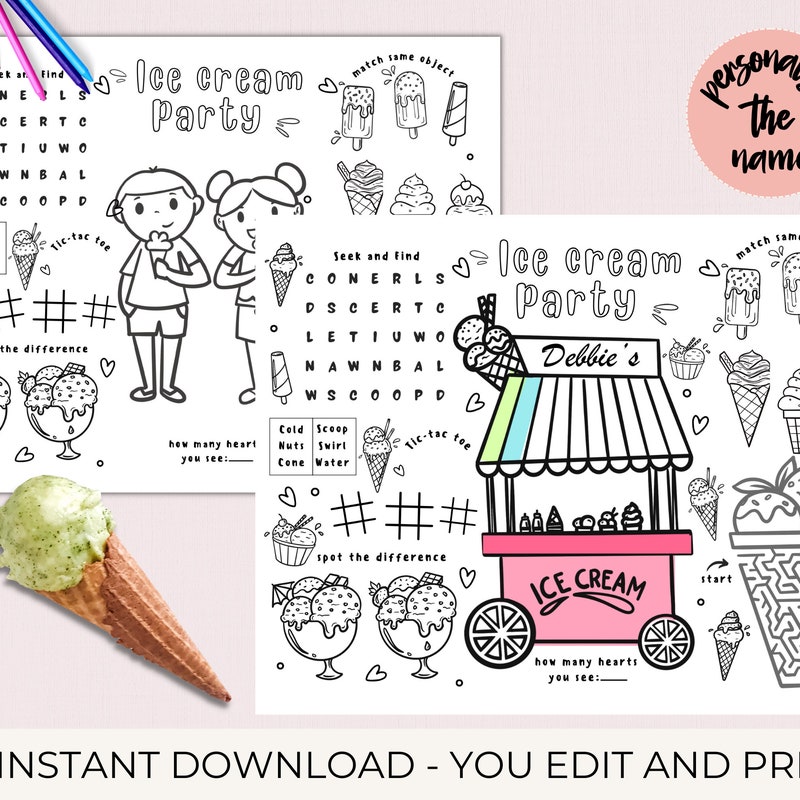 Ice Cream Themed Paper Placemats - Etsy