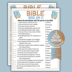 Bible Who Am I Games, Bible Trivia for kids, teens adults, Sunday School Bible Quiz,Old & New Testament  Guessing Activity,Church Lesson BB1