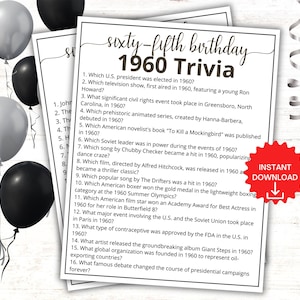 1960 Trivia Game, 65th Birthday Party Games, Born in 1960 Game, 1960 Birthday Games, 65th Birthday Games