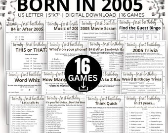 Juegos para celebrar el 21.º cumpleaños, Juego "Nacido en 2005", Juegos para celebrar el 21.º cumpleaños, Juego de regalo para celebrar el 21.º cumpleaños, Cuestionario de trivia del 2005, Juego de cultura pop del 2005