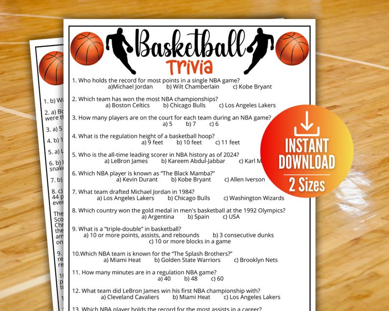 Basketball Trivia Game, Sports Team Trivia, Fall and Winter Sports
