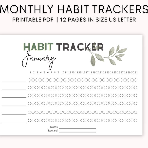 Monthly Habit Tracker Printable, Habit Tracker Template, Routine Tracker, 30 Day Habit Challenge, Instant Download