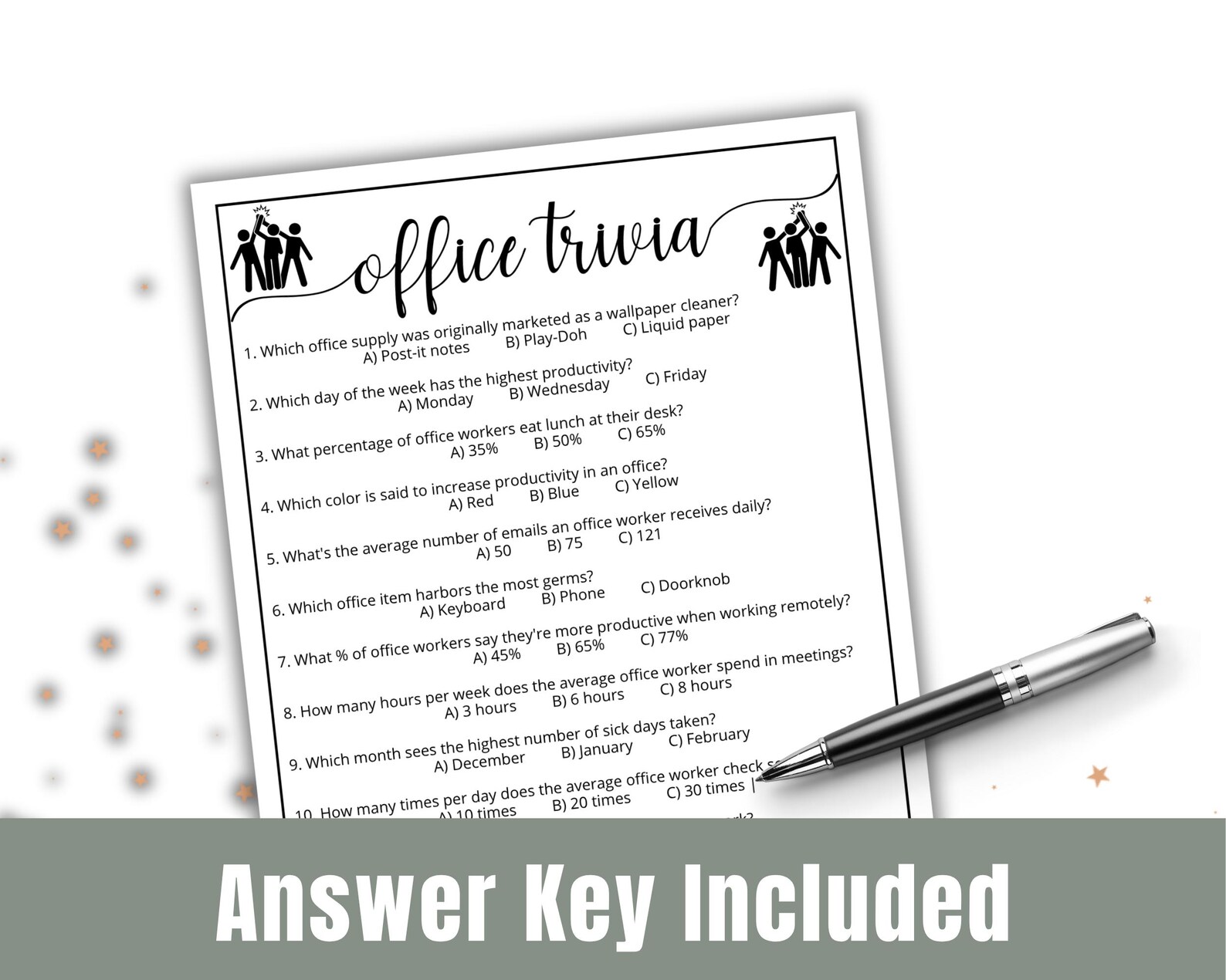 Random Employee Trivia Office Trivia Team Building Games, Coworker Activity,happy Hour Office ...