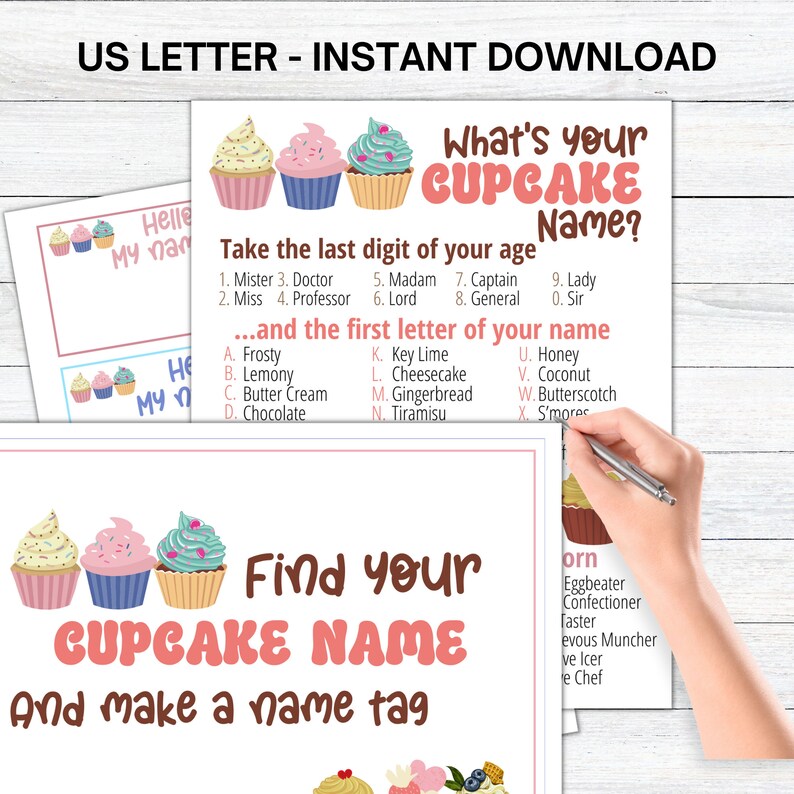 What's Your Cupcake Name Game WITH NAMETAGS SIGN Etsy Australia