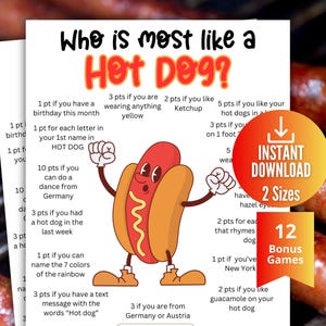 Wer ist am meisten wie ein Hot Dog Trivia Spiel, Frühlings-Sommer-Party-Spiel, BBQ Trivia Spiel, 4. Juli Grillspiel für Kinder & Erwachsene, Büro-Party