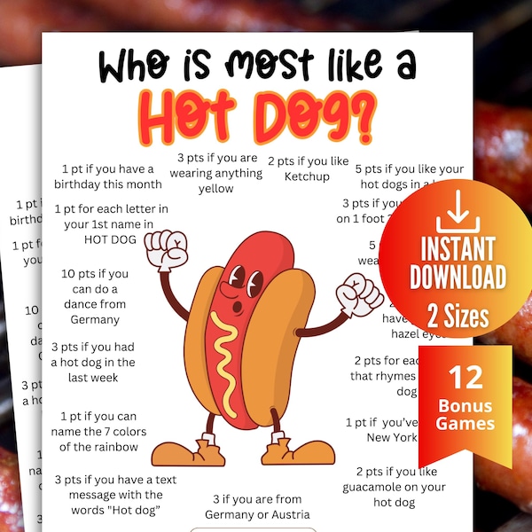 Who is Most Like a Hot Dog Trivia Game,Spring Summer Party Game, BBQ Trivia Game, July 4th Barbecue Game for kids & adults, Office Party