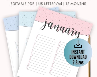 Editable Birthday Tracker, Birthday Reminder, Birthday Log, Printable Birthday List Chart, Instant Download,Birthday Calendar|A4/US Letter