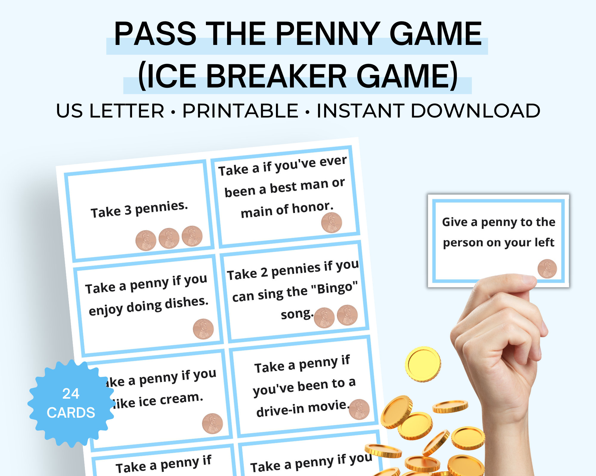 Pass the Penny Game, Elderly Game, Dementia Games, Ice Breaker Games, Conversation Starter Cards, Senior Citizen Activity
